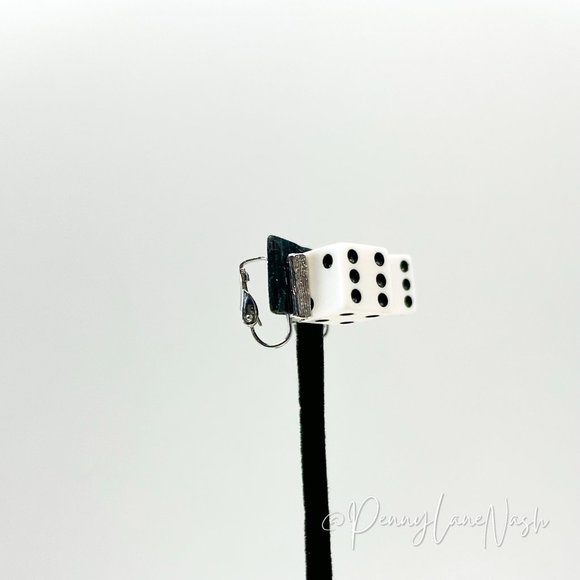 Vintage White Whole Dice Clip On Earrings - Picture 4 of 9